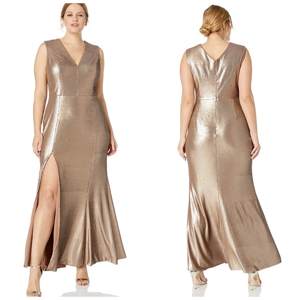Dress The Population Sequin Sandra Gown Gold New With Tags Medium Fall 3X